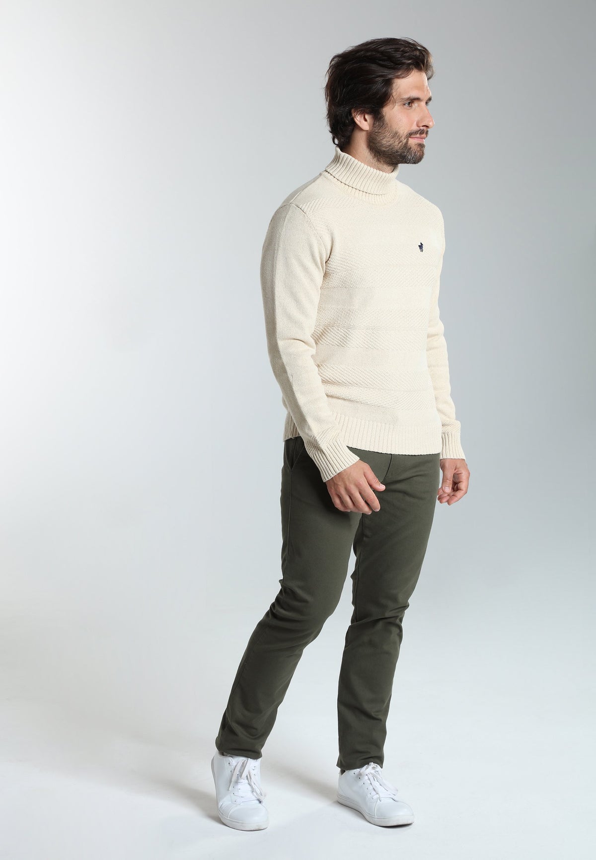 Pull col roulé Loop en coton jacquard écru – Gentleman Farmer, vue 2
