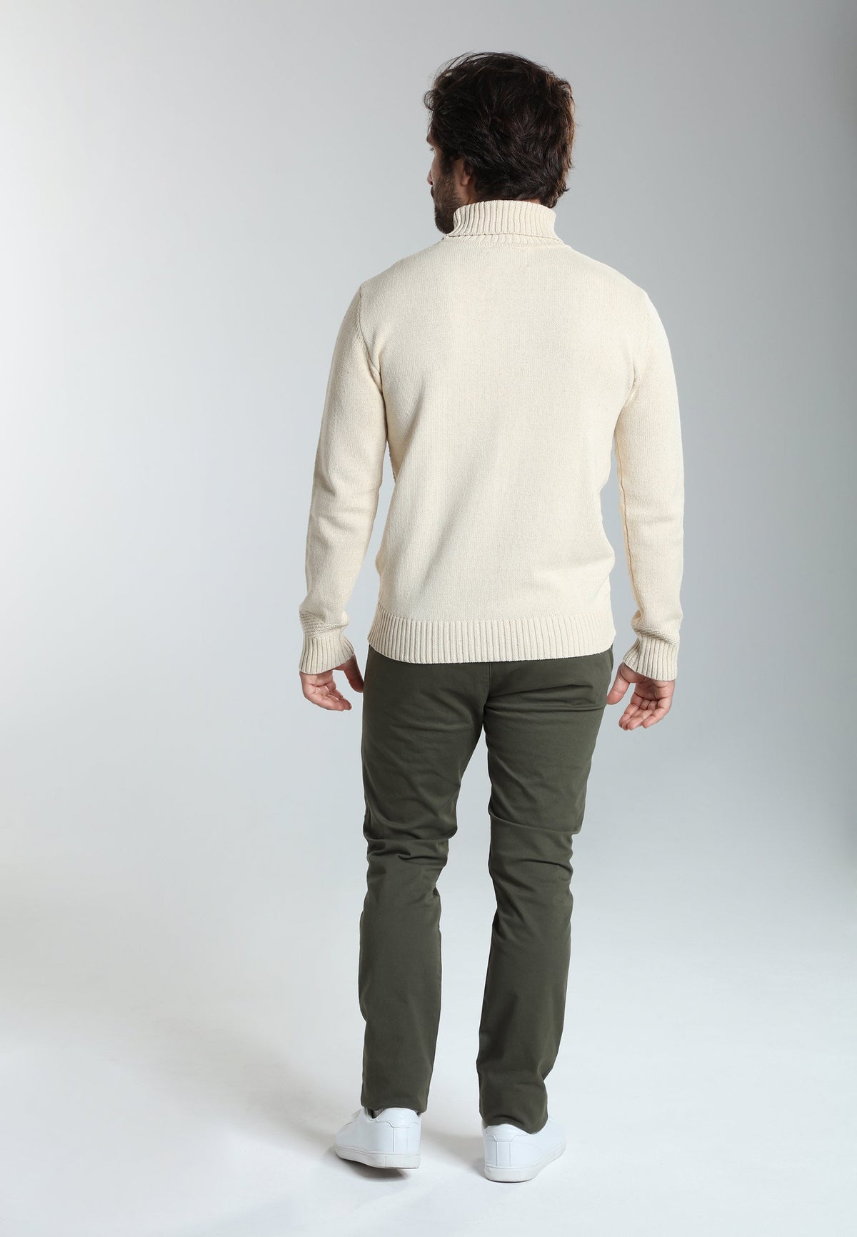 Pull col roulé Loop en coton jacquard écru – Gentleman Farmer, vue 3