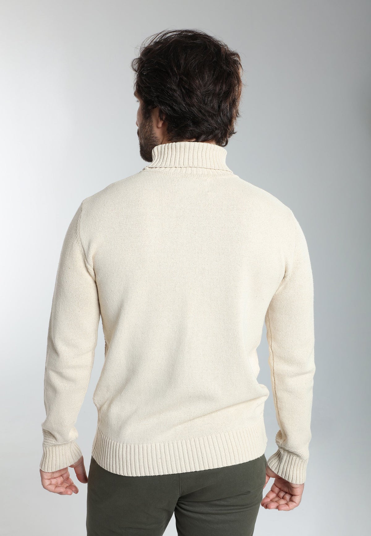 Pull col roulé Loop en coton jacquard écru – Gentleman Farmer, vue 4