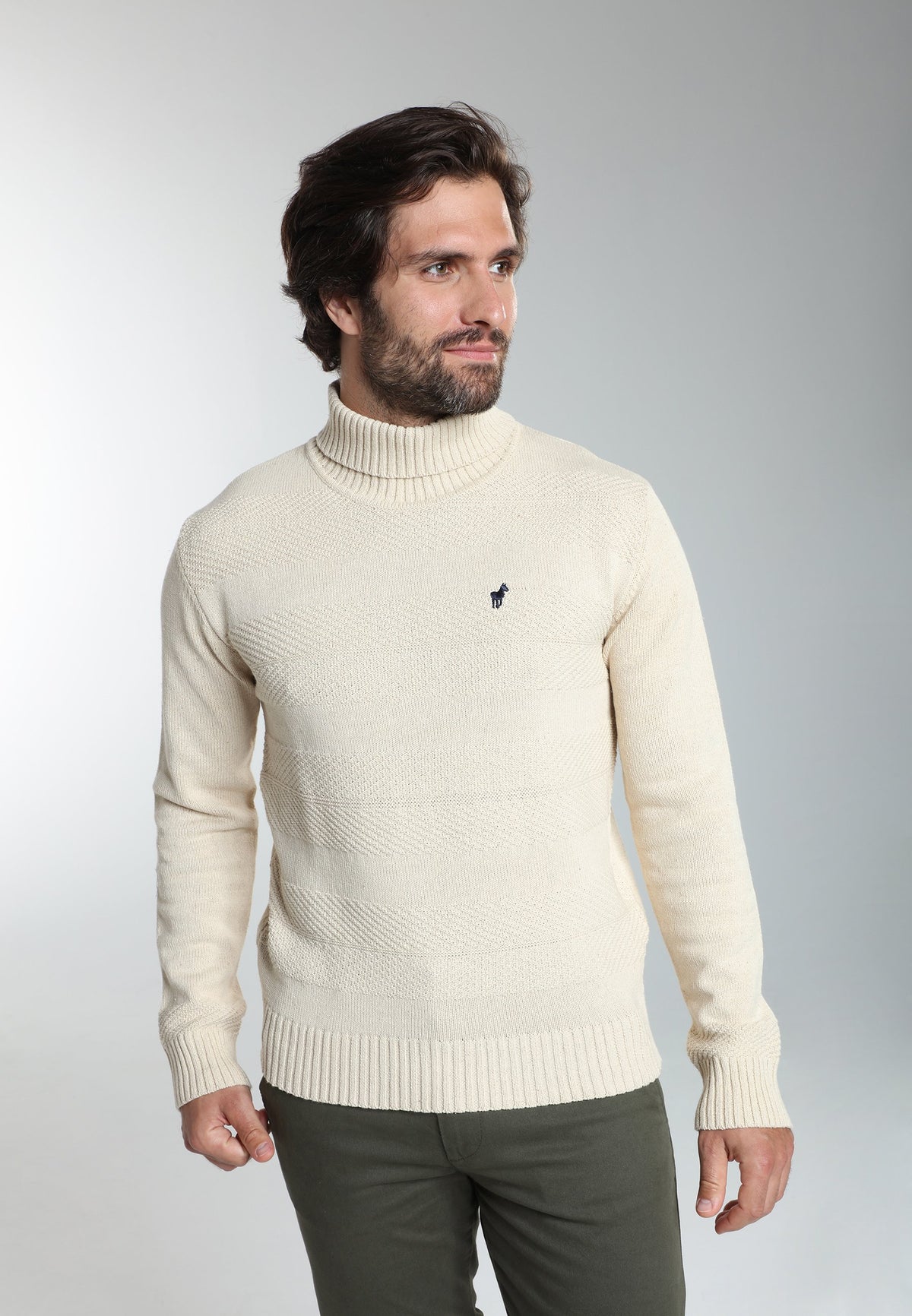 Pull col roulé Loop en coton jacquard écru – Gentleman Farmer, vue 5