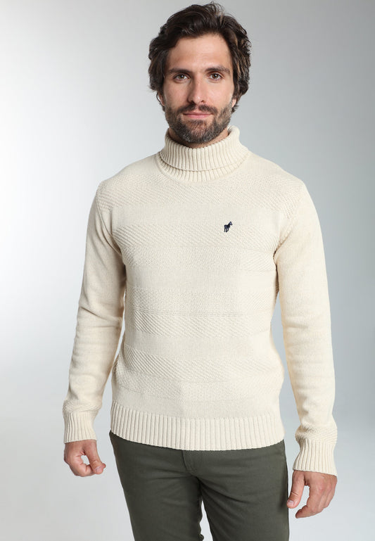 Pull col roulé Loop en coton jacquard écru – Gentleman Farmer, vue 6