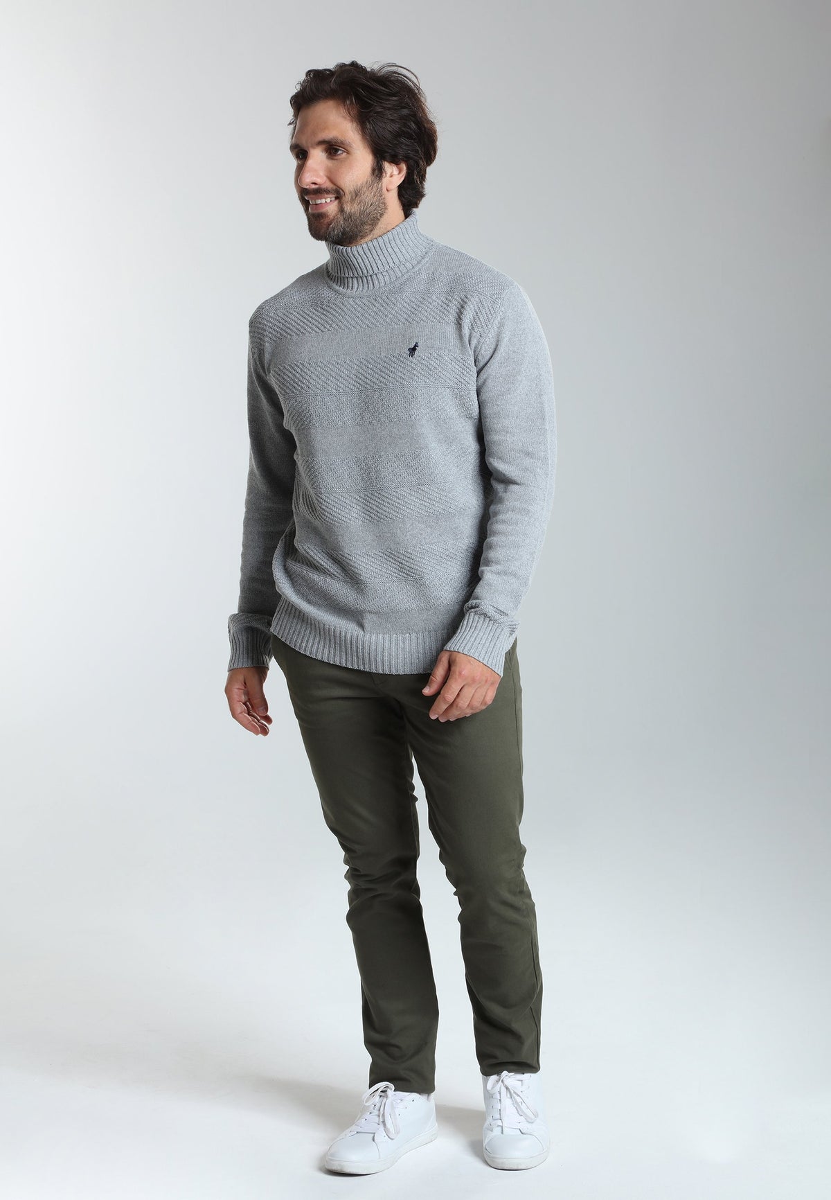 Pull col roulé Loop en coton jacquard gris – Gentleman Farmer, vue 2