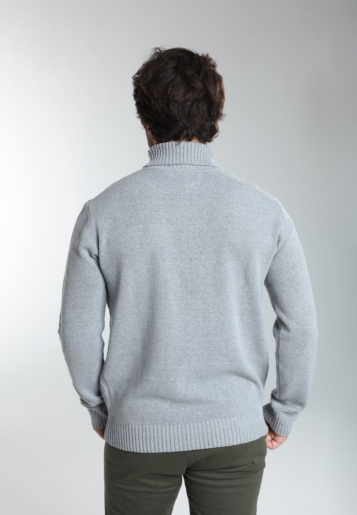 Pull col roulé Loop en coton jacquard gris – Gentleman Farmer, vue 4