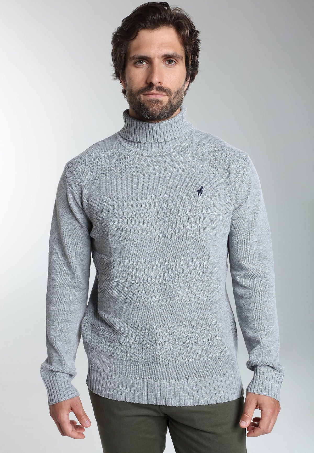 Pull col roulé Loop en coton jacquard gris – Gentleman Farmer, vue 5