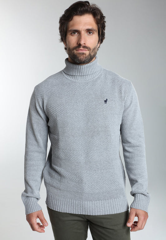 Pull col roulé Loop en coton jacquard gris – Gentleman Farmer, vue 5