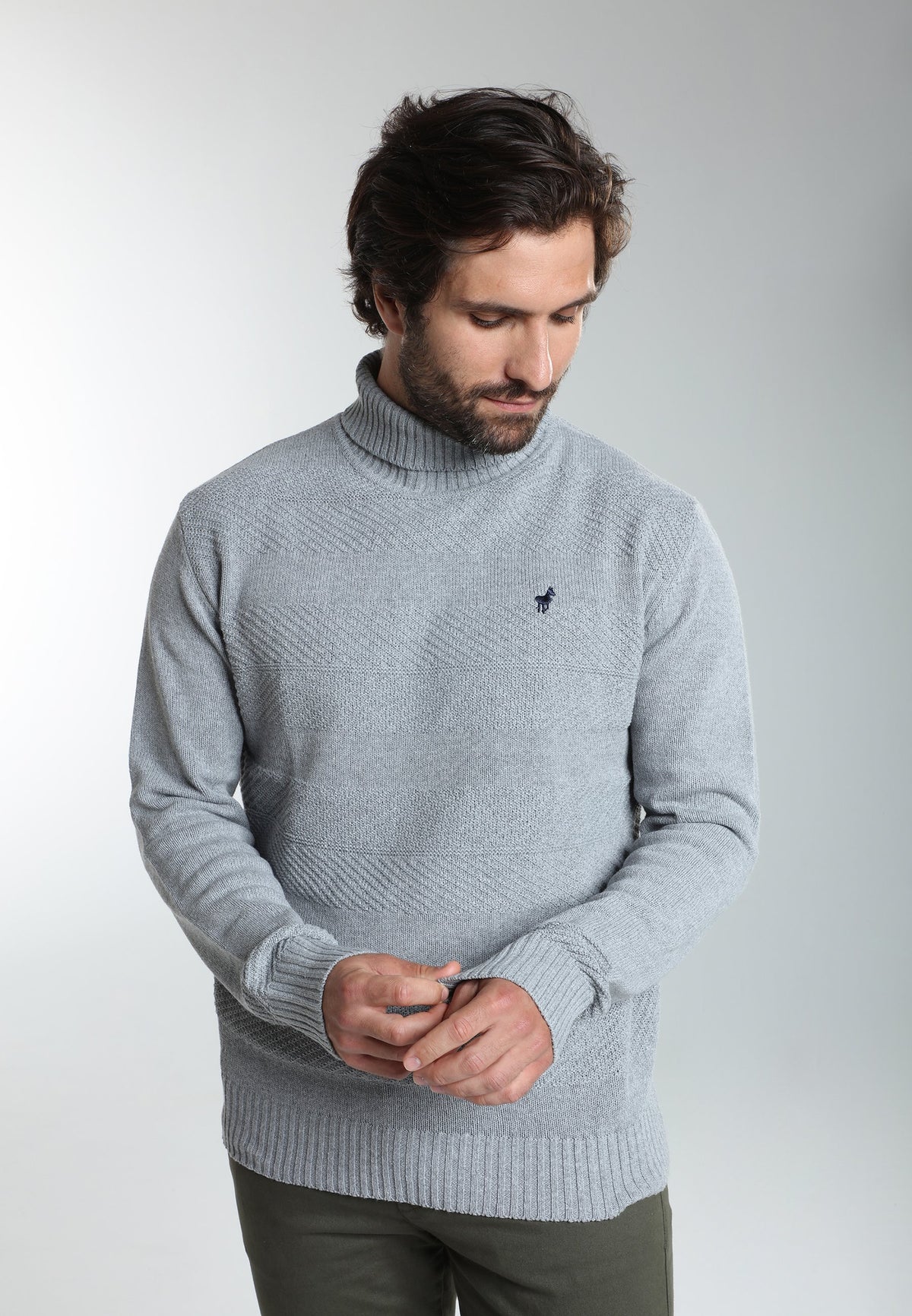Pull col roulé Loop en coton jacquard gris – Gentleman Farmer, vue 6