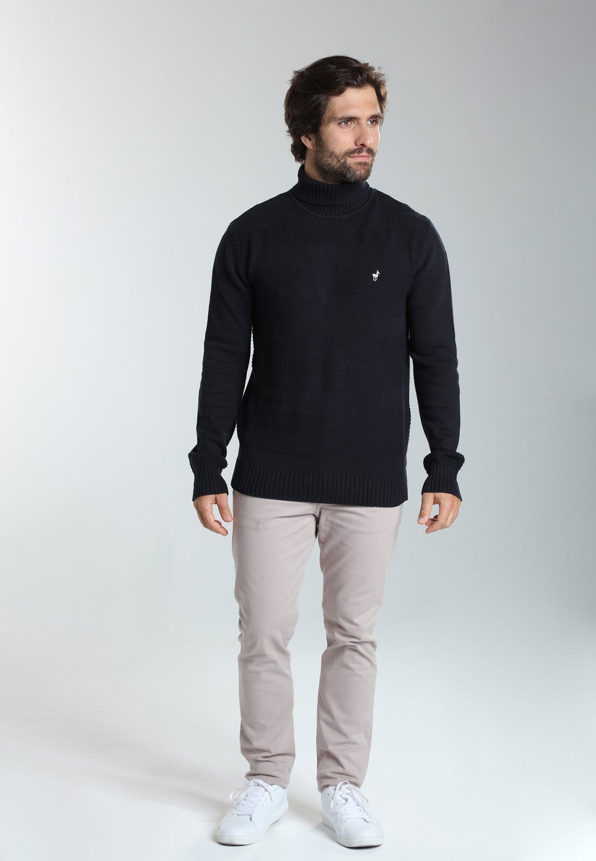 Pull col roulé Loop en coton jacquard marine – Gentleman Farmer, vue 1