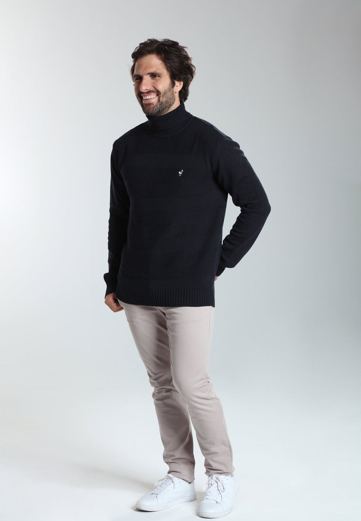 Pull col roulé Loop en coton jacquard marine – Gentleman Farmer, vue 2