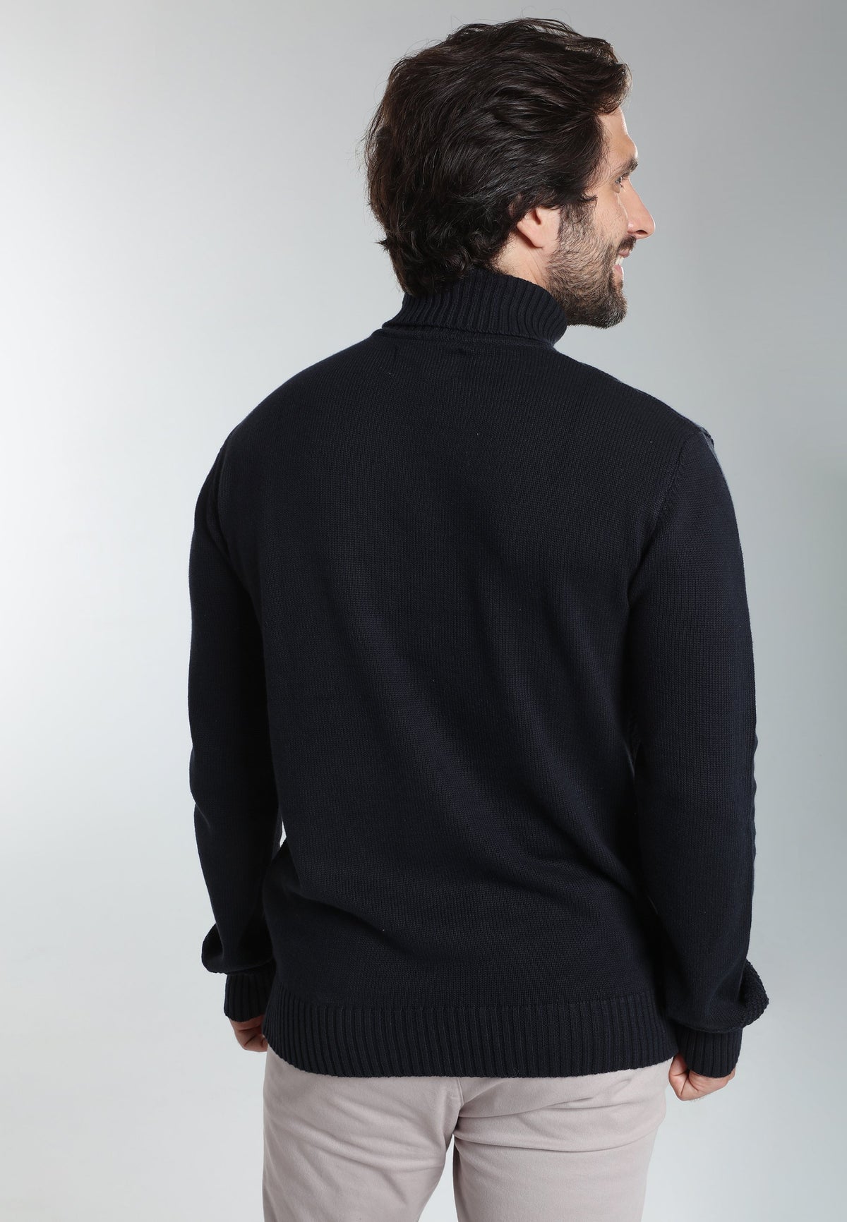 Pull col roulé Loop en coton jacquard marine – Gentleman Farmer, vue 4