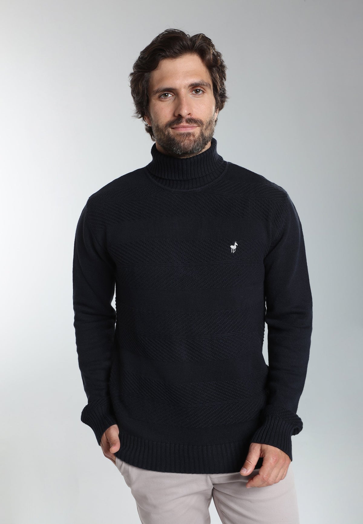 Pull col roulé Loop en coton jacquard marine – Gentleman Farmer, vue 5
