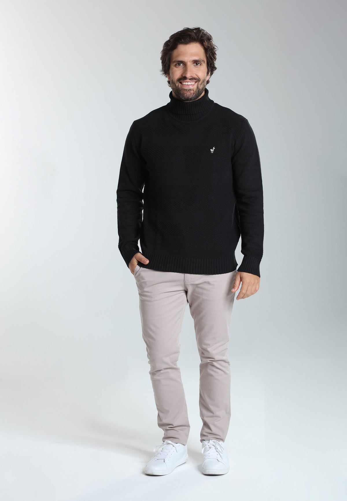 Pull col roulé Loop en coton jacquard noir – Gentleman Farmer, vue 1