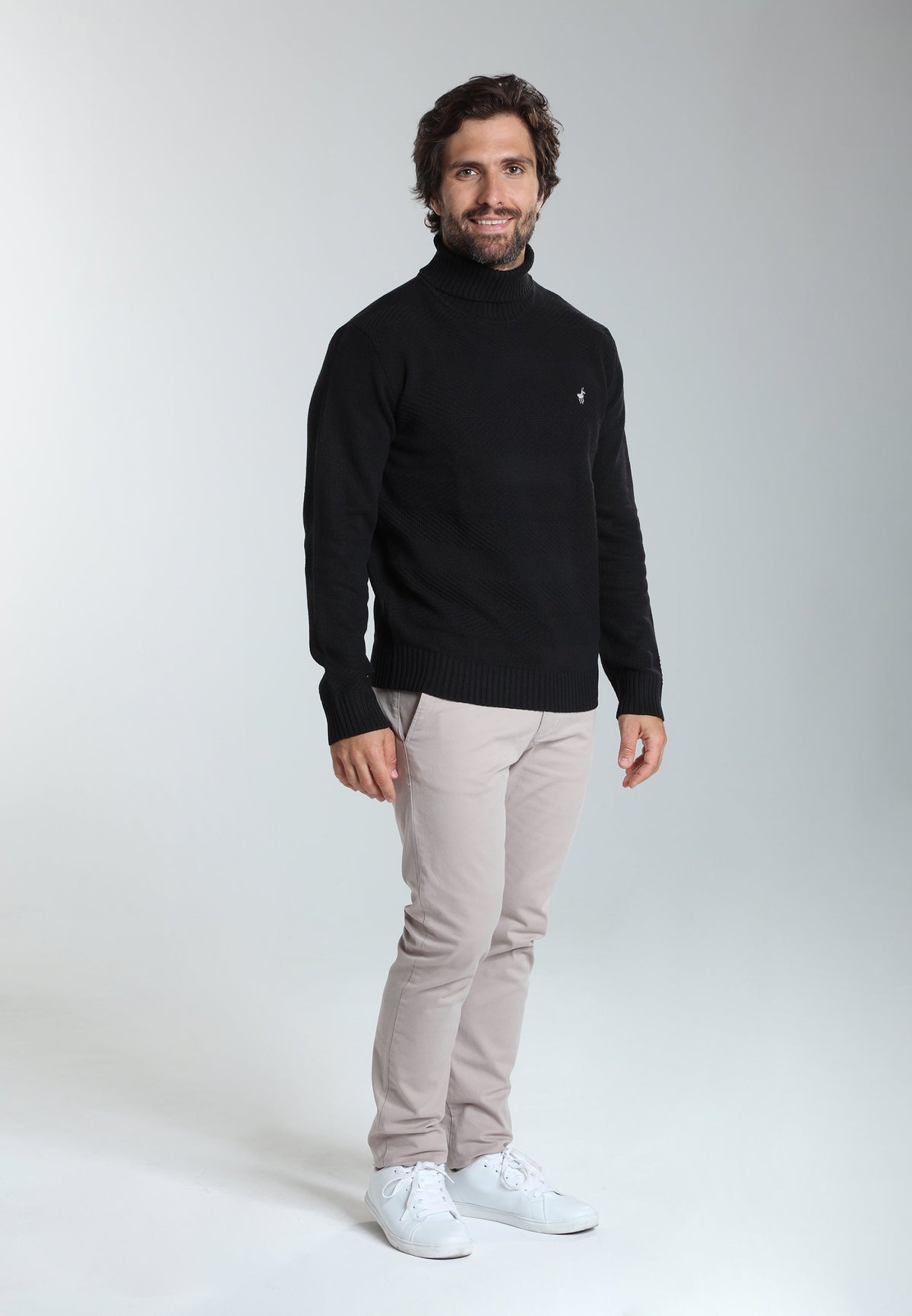 Pull col roulé Loop en coton jacquard noir – Gentleman Farmer, vue 2