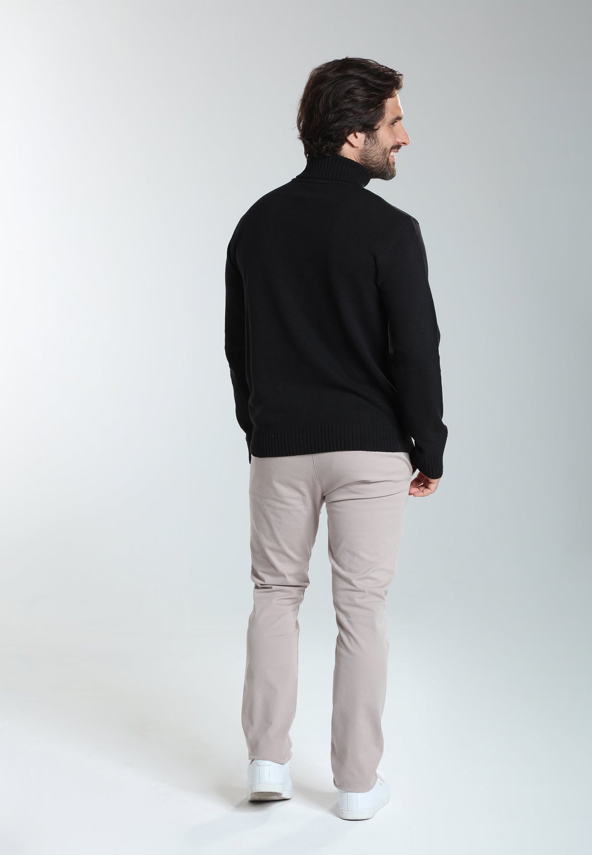 Pull col roulé Loop en coton jacquard noir – Gentleman Farmer, vue 3