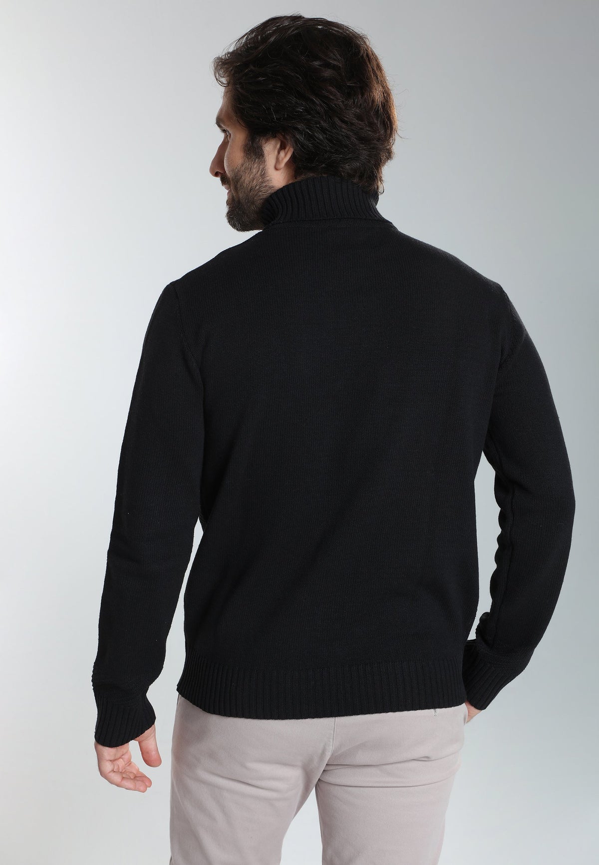 Pull col roulé Loop en coton jacquard noir – Gentleman Farmer, vue 4