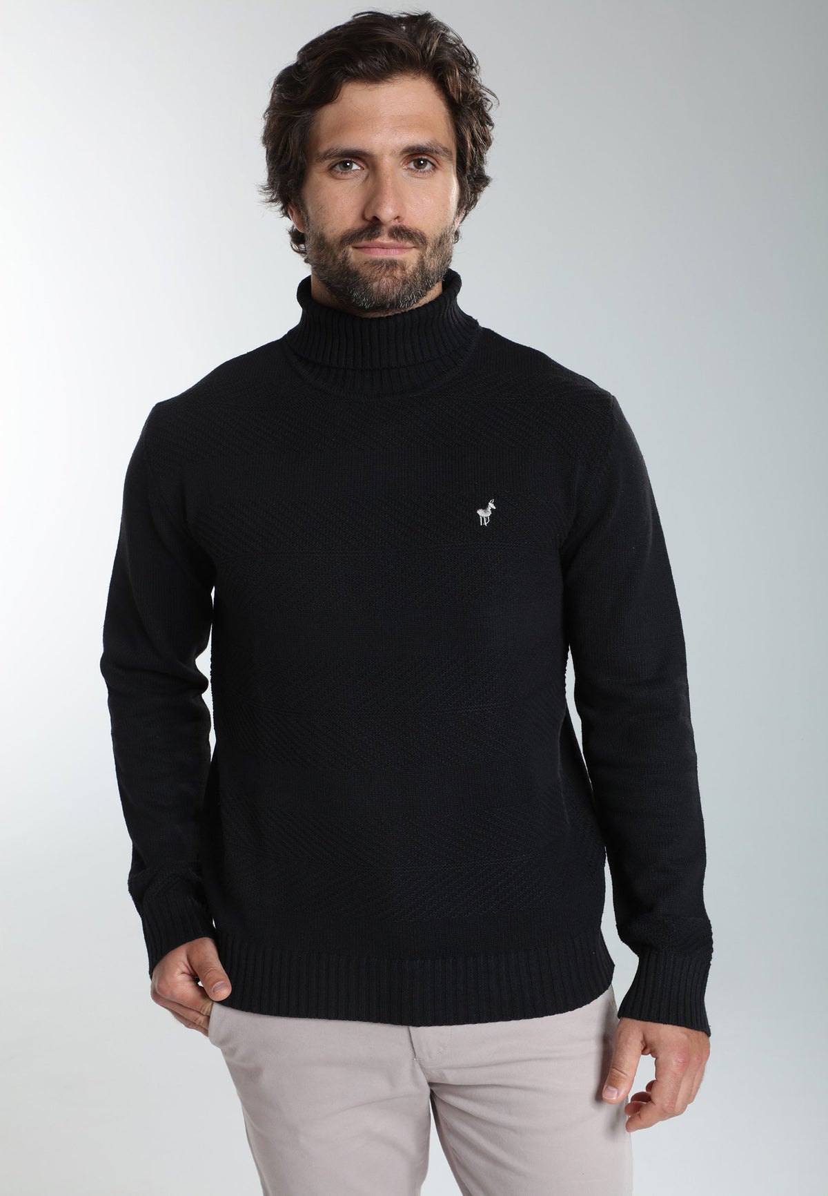 Pull col roulé Loop en coton jacquard noir – Gentleman Farmer, vue 5