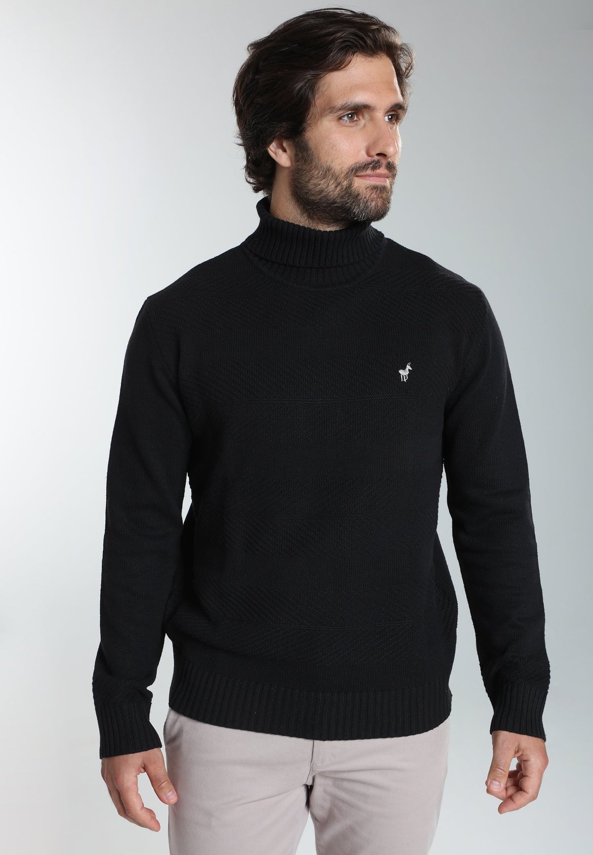 Pull col roulé Loop en coton jacquard noir – Gentleman Farmer, vue 6