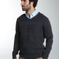 Pull col V Lucky en coton jacquard anthracite – Gentleman Farmer, vue 2