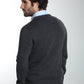 Pull col V Lucky en coton jacquard anthracite – Gentleman Farmer, vue 3