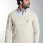Pull col V Lucky en coton jacquard écru – Gentleman Farmer, vue 1