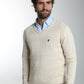 Pull col V Lucky en coton jacquard écru – Gentleman Farmer, vue 2