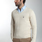 Pull col V Lucky en coton jacquard écru – Gentleman Farmer, vue 3