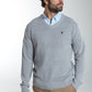 Pull col V Lucky en coton jacquard gris – Gentleman Farmer, vue 1