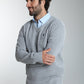 Pull col V Lucky en coton jacquard gris – Gentleman Farmer, vue 2