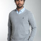Pull col V Lucky en coton jacquard gris – Gentleman Farmer, vue 3