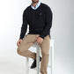 Pull col V Lucky en coton jacquard marine – Gentleman Farmer, vue 1
