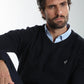 Pull col V Lucky en coton jacquard marine – Gentleman Farmer, vue 10