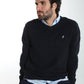 Pull col V Lucky en coton jacquard marine – Gentleman Farmer, vue 12