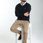 Pull col V Lucky en coton jacquard marine – Gentleman Farmer, vue 2