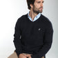 Pull col V Lucky en coton jacquard marine – Gentleman Farmer, vue 3