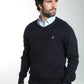 Pull col V Lucky en coton jacquard marine – Gentleman Farmer, vue 4
