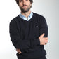 Pull col V Lucky en coton jacquard marine – Gentleman Farmer, vue 5