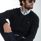Pull col V Lucky en coton jacquard marine – Gentleman Farmer, vue 9