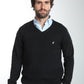 Pull col V Lucky en coton jacquard noir – Gentleman Farmer, vue 1
