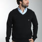 Pull col V Lucky en coton jacquard noir – Gentleman Farmer, vue 2