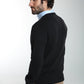 Pull col V Lucky en coton jacquard noir – Gentleman Farmer, vue 3